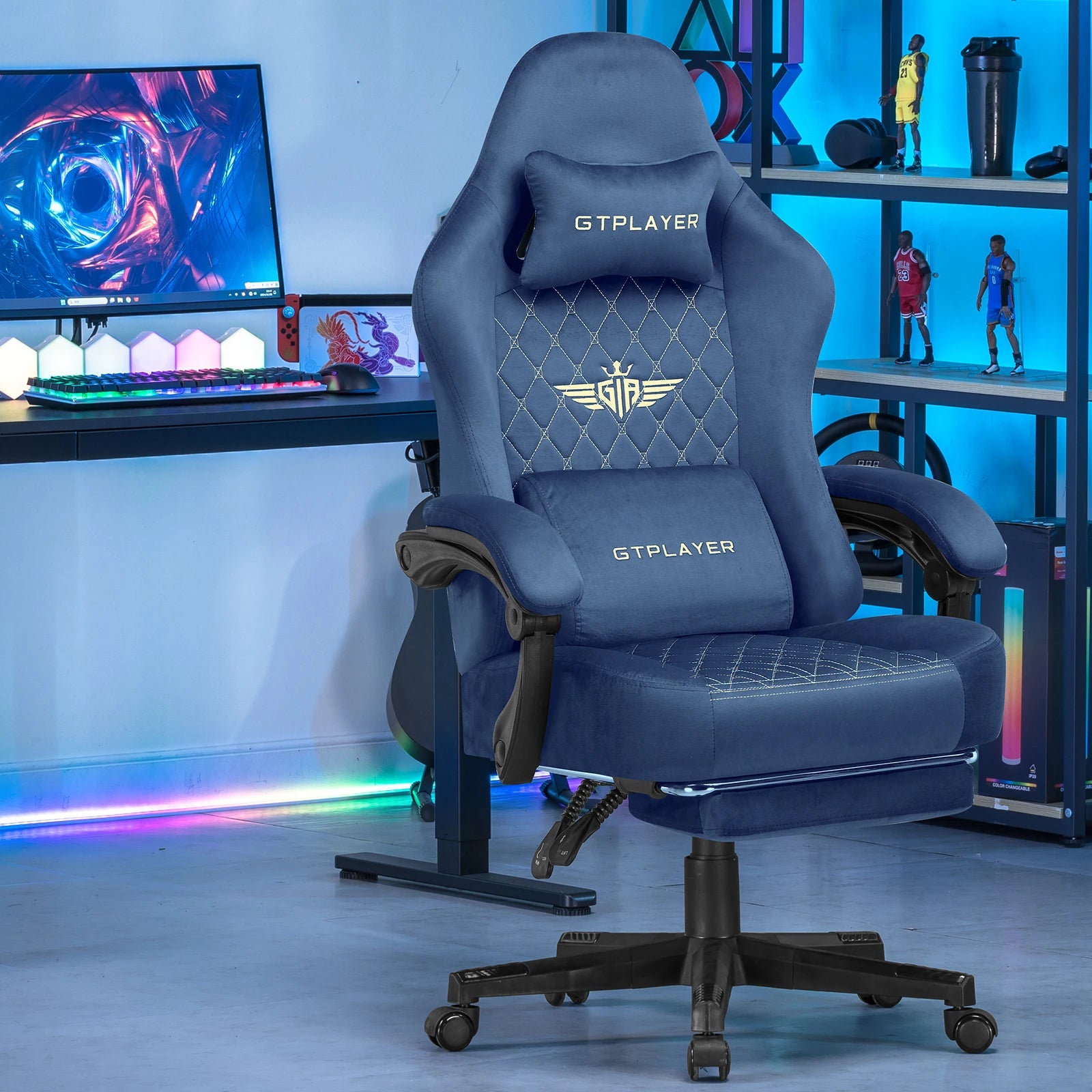 GTPLAYER Gaming-Stoffstuhl, ergonomischer Bürostuhl, PC-Stuhl, verstellbarer und drehbarer Schreibtischstuhl