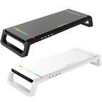 Aluminum RGB Monitor Stand Riser Bracket with 4 USB Ports Desk Organizer All-In-One Computer Laptop Height Stand Holder