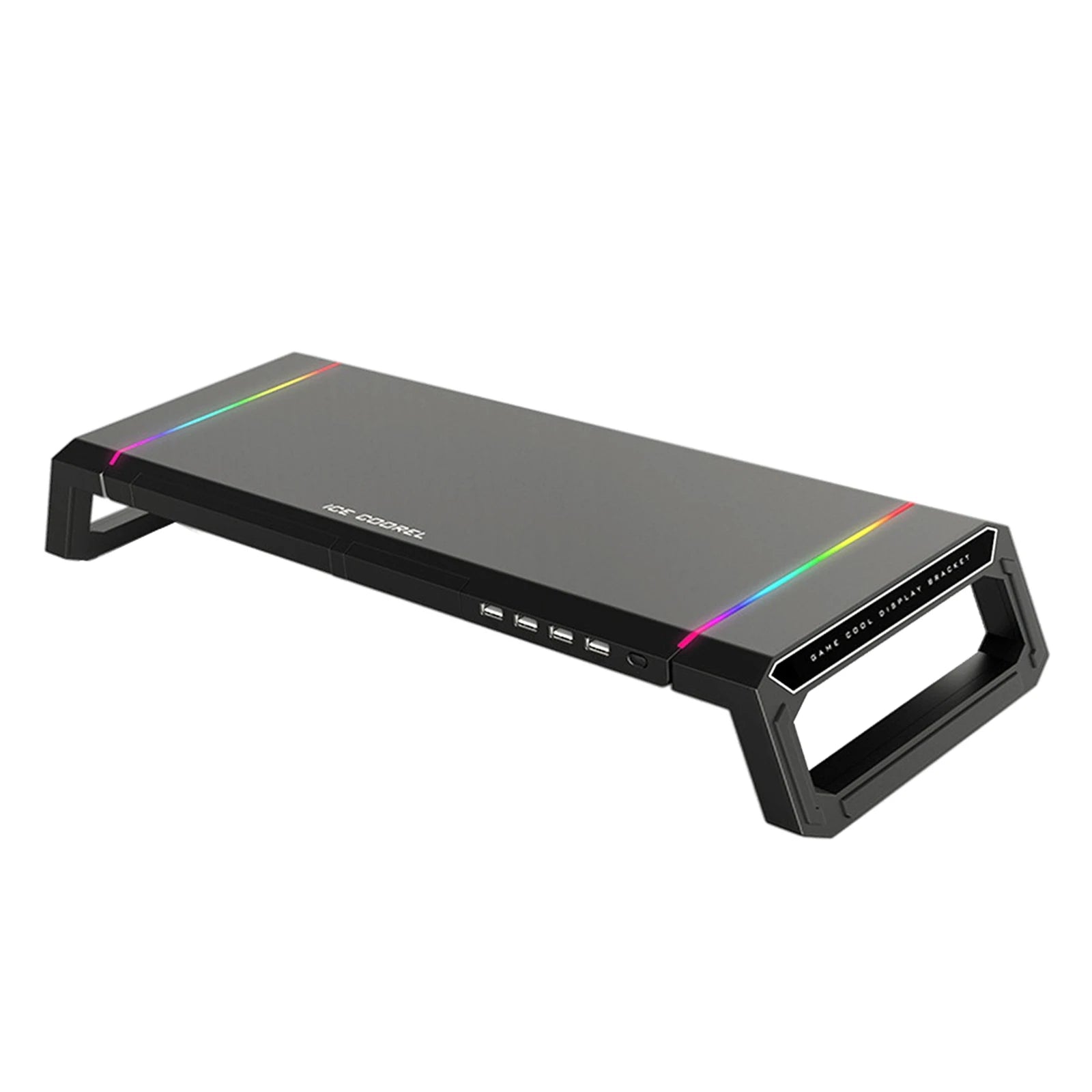 Aluminum RGB Monitor Stand Riser Bracket with 4 USB Ports Desk Organizer All-In-One Computer Laptop Height Stand Holder