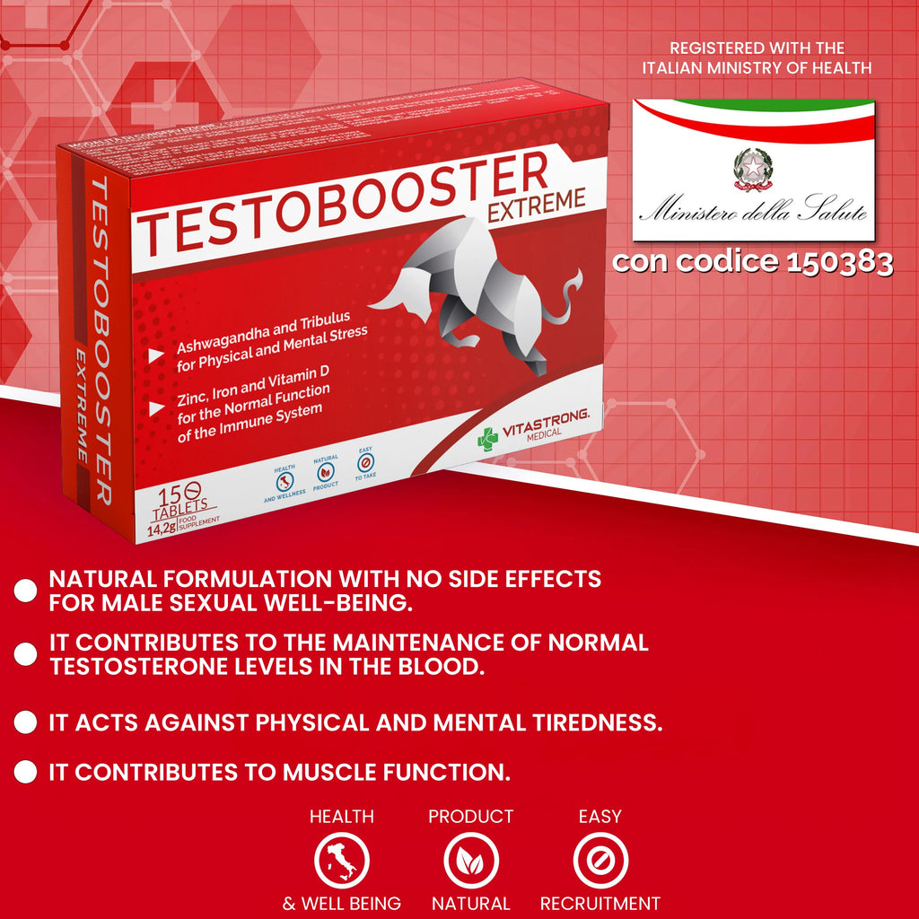 Testobooster Extreme-man Nahrungsergänzungsmittel, Ultra Starke Wirkung, Steigert Leistung, Kraft und Stärke, 100% Natürlich und Sicher, Taschenpackung
