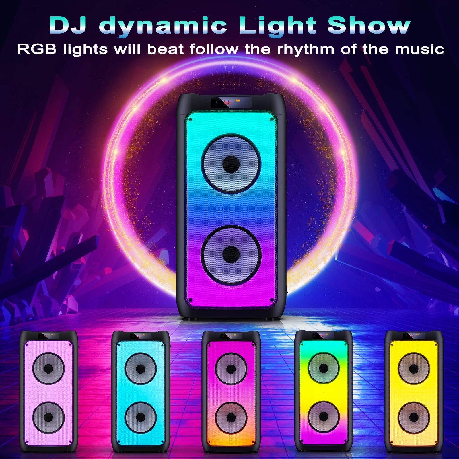 Kabelloser Bluetooth-Lautsprecher, Karaoke-Maschine mit 2 Mikrofonen, Karaoke-Partylautsprecher für Zuhause mit LED-Licht