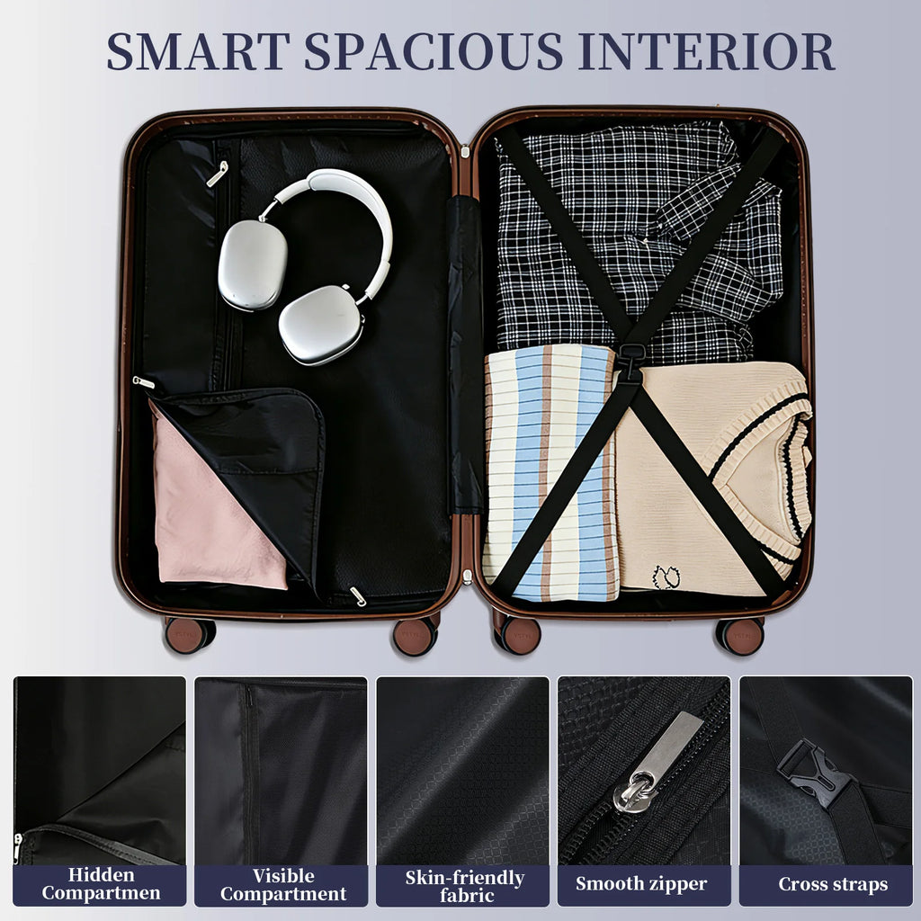 Premium 5-teiliges Hartschalen-Gepäckset, multi-Größen 20/24/28 Zoll Reise-Trolley-Koffer, leichtgängige 360°-Rollen mit TSA-Sicherheitsschloss, komplettes Reise-Set mit Handtasche & Kosmetiktasche