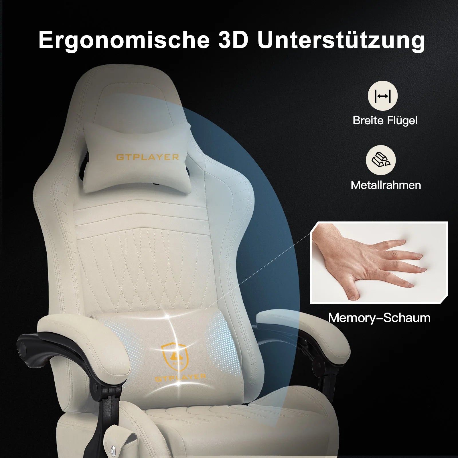GTPLAYER Gaming Stuhl Ergonomischer Gaming-Sessel Bürostuhl PC Fußstütze Lautsprecher Musik Bürostuhl bis 150 kg