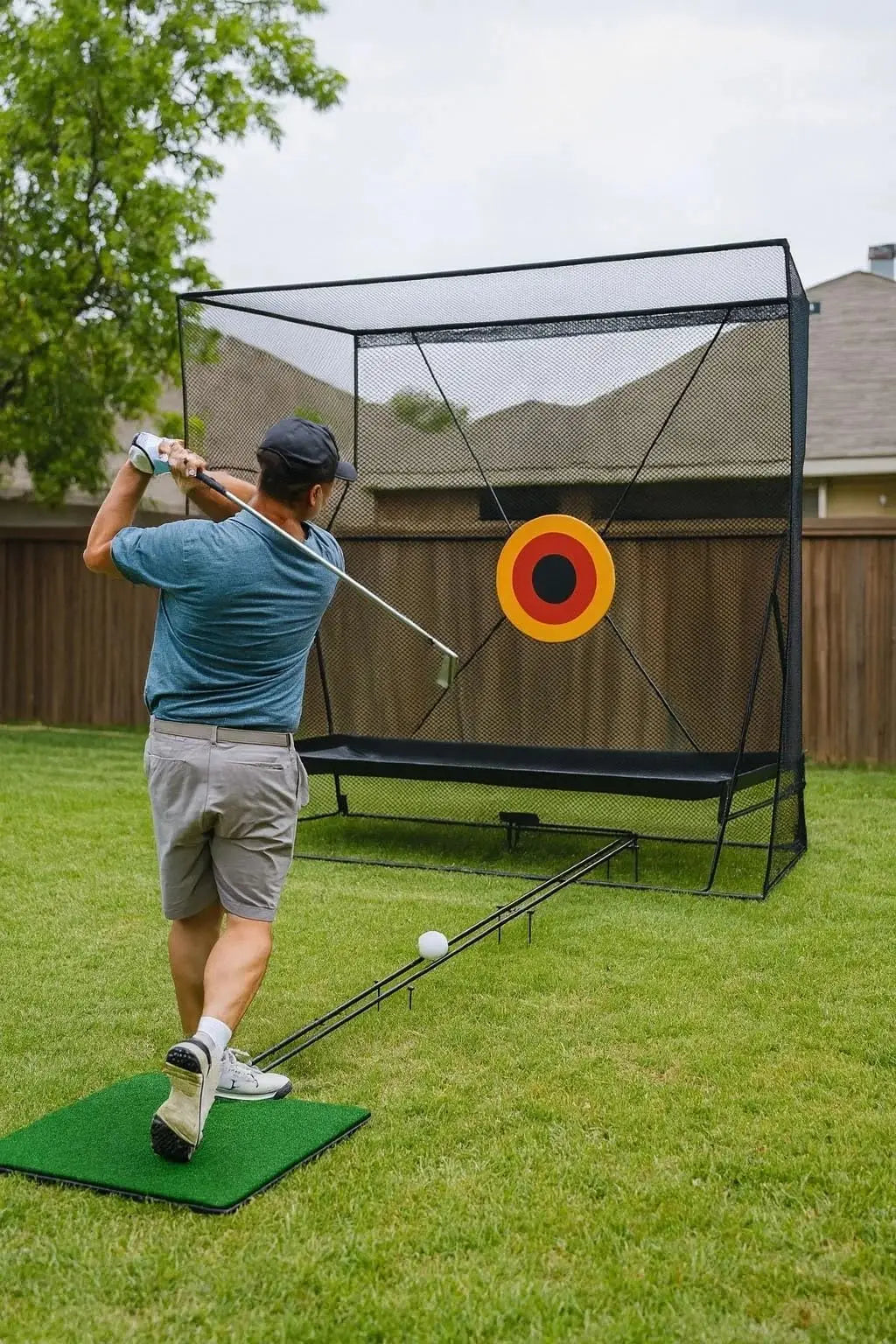 Golf-Trainingsnetz mit Ballrückführung und Ballfangtuch, großes Golftrainingsgerät mit Tragetasche für Chipping und Schwung, 305 x 244 cm