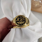 Personalisierter gravierter 17 mm runder Siegelring, gravierte Buchstaben, Logo-Ringe, modischer Kupfer-Schmuck für Herren