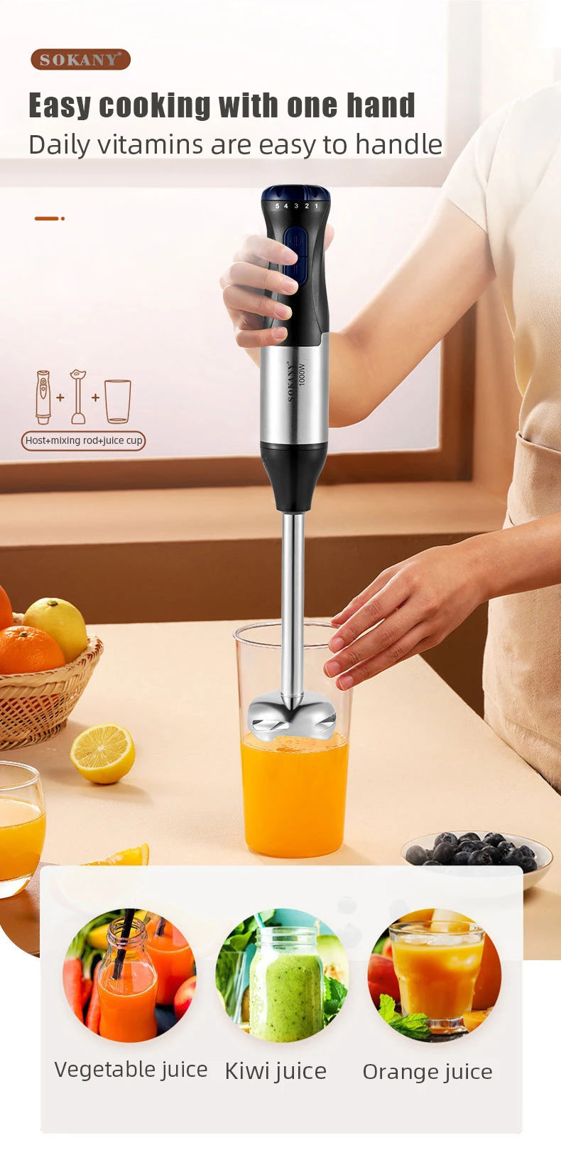 1000W Hochleistungs-4-in-1-Handmixer, Multifunktions-Edelstahlmixer, Gemüse- und Fleischhacker, Schneebesen und Eierschläger, Smoothie- und Milchshake-Set, Babynahrungszubereiter, Elektrischer Küchenmixer für Zuhause, All-in-One-Fleischwolf