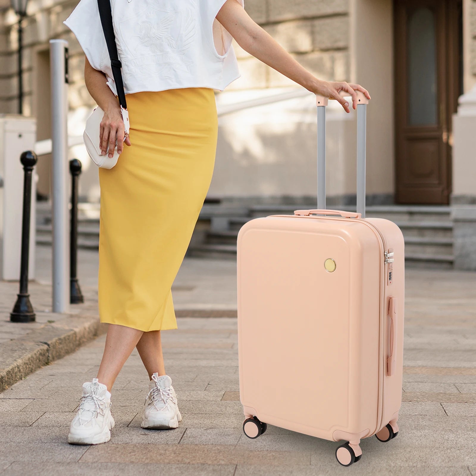 14 Zoll & 24 Zoll Koffer-Kombination, kleine und große Koffer, Hartschalen-Handgepäck, Spinner-Gepäck mit Kosmetiktasche, leichtes, verschleißfestes Gepäck für Geschäfts- und Urlaubsreisen, Pink