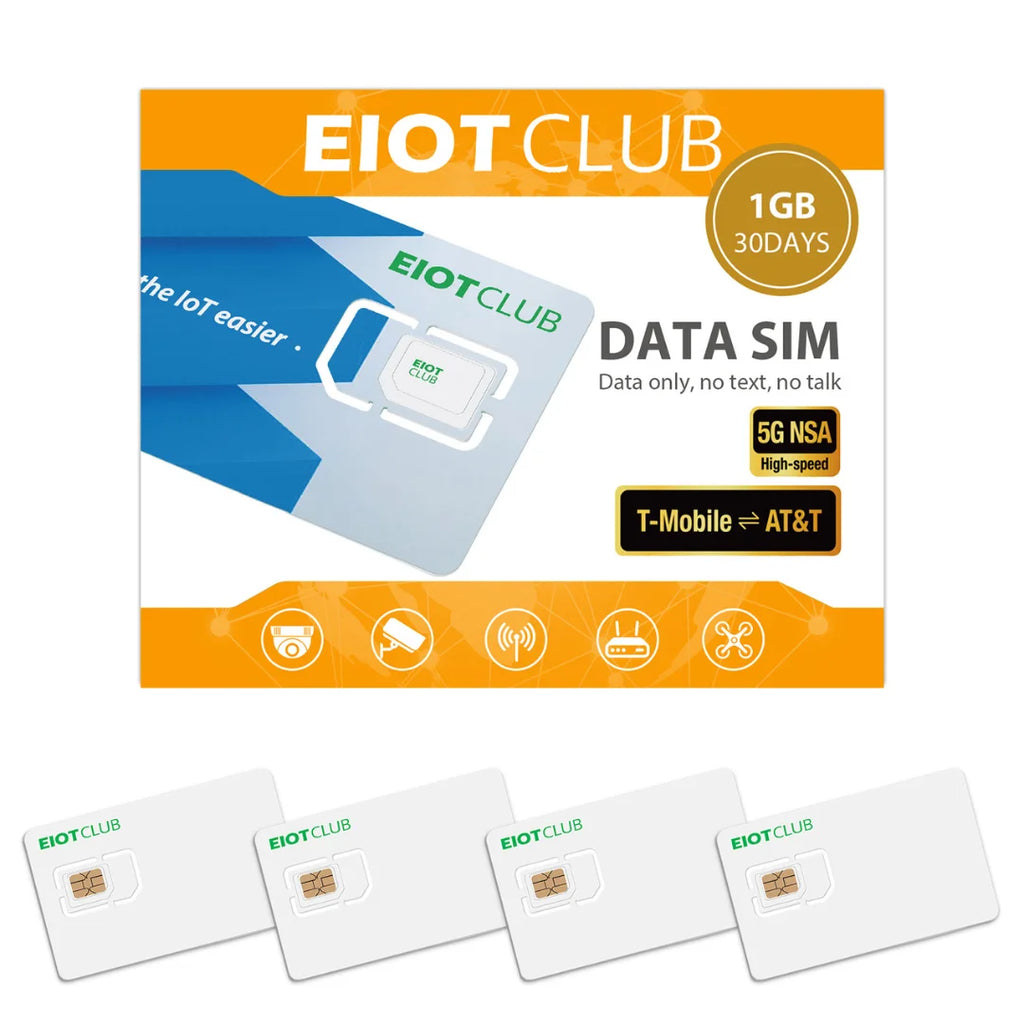 EIOTCLUB USA Prepaid SIM-Karte 1GB AT&T, T-Mobile, High-Speed-Netzwerk, Nur-Daten-SIM für Telefon, Überwachungskamera, Router, Hotspot