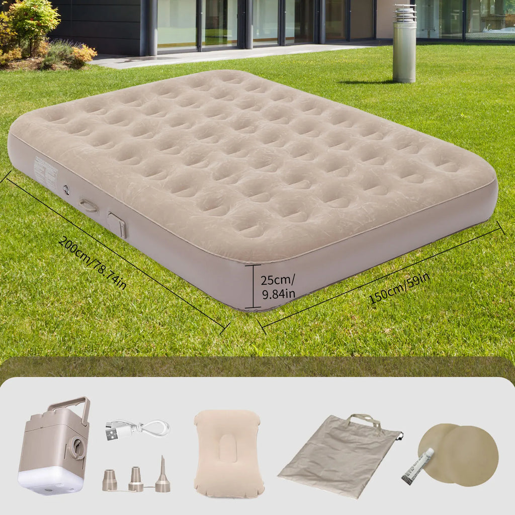 Luxuriöses Doppel-Camping-Luftbett mit integrierter Luftpumpe & LED-Licht 5 Min Schnelles Aufblasen Wasserdichte Schlafmatte