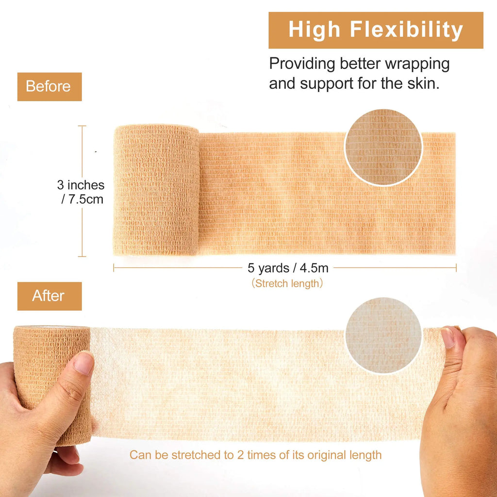 10 Rollen Medizinischer Klebeverband Elastisches Atmungsaktives Sport-Selbstklebeband Beige Wickelband für Finger Handgelenk Knöchel Erste Hilfe