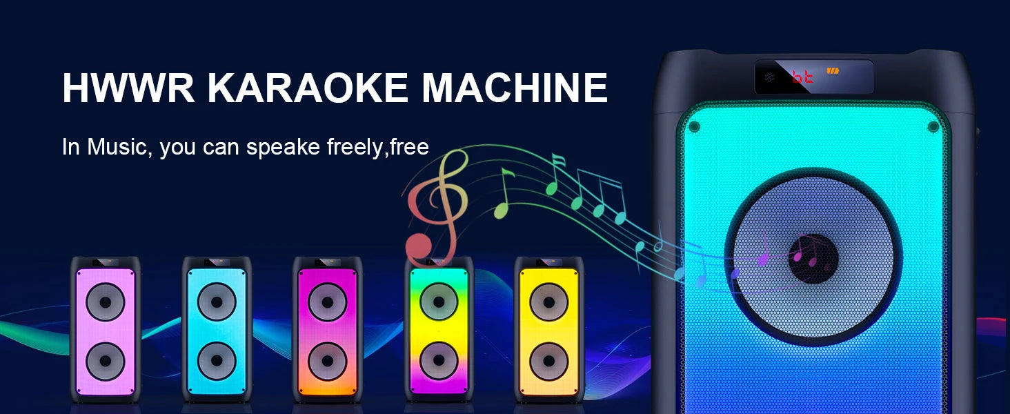 Kabelloser Bluetooth-Lautsprecher, Karaoke-Maschine mit 2 Mikrofonen, Karaoke-Partylautsprecher für Zuhause mit LED-Licht