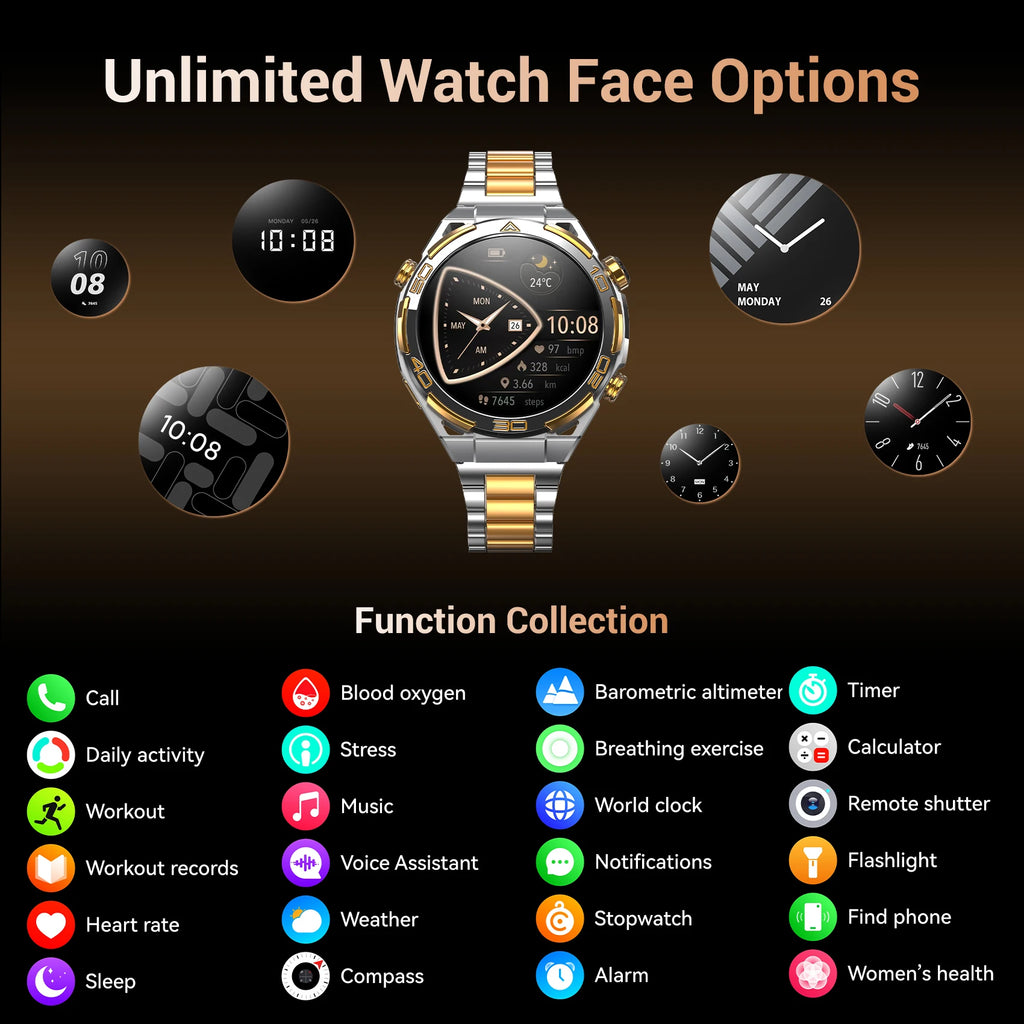 Blackview W90 Pro Smartwatch 1,43" AMOLED Display, Bluetooth Anruffunktion, Herzfrequenzüberwachung, 900 mAh/ 20 Tage Standby, Herren Smartwatch