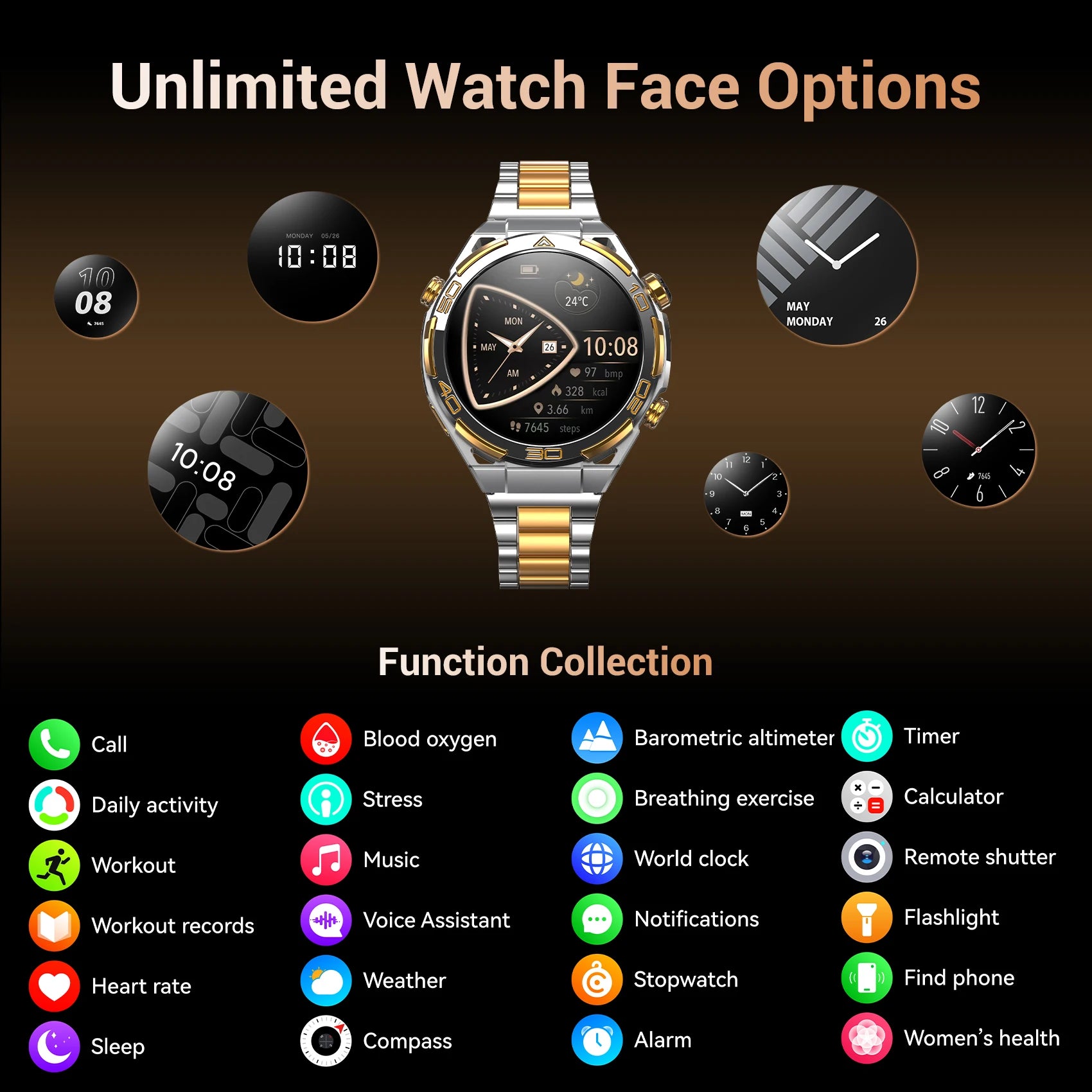 Blackview W90 Pro Smartwatch 1,43" AMOLED Display, Bluetooth Anruffunktion, Herzfrequenzüberwachung, 900 mAh/ 20 Tage Standby, Herren Smartwatch