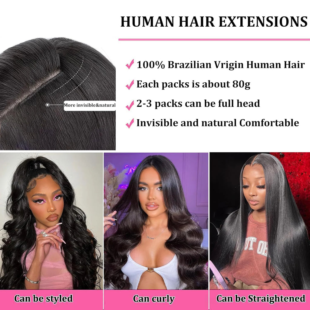 Clip-in Echthaar Extensions Glatt 100% Remy Echthaar Clip-in Extensions Unsichtbare Nahtlose Clip-ins Haarverlängerung 8 Stück Natur