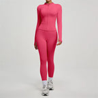 SVEIC Damen Zweiteiliger Trainingsanzug Yoga Set Langarmjacke High Waisted Leggings Atmungsaktive Sportkleidung Für Frauen