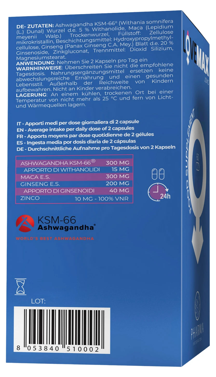 Nahrungsergänzungsmittel für Männer mit Maca, Ashwagandha, Zink und Ginseng