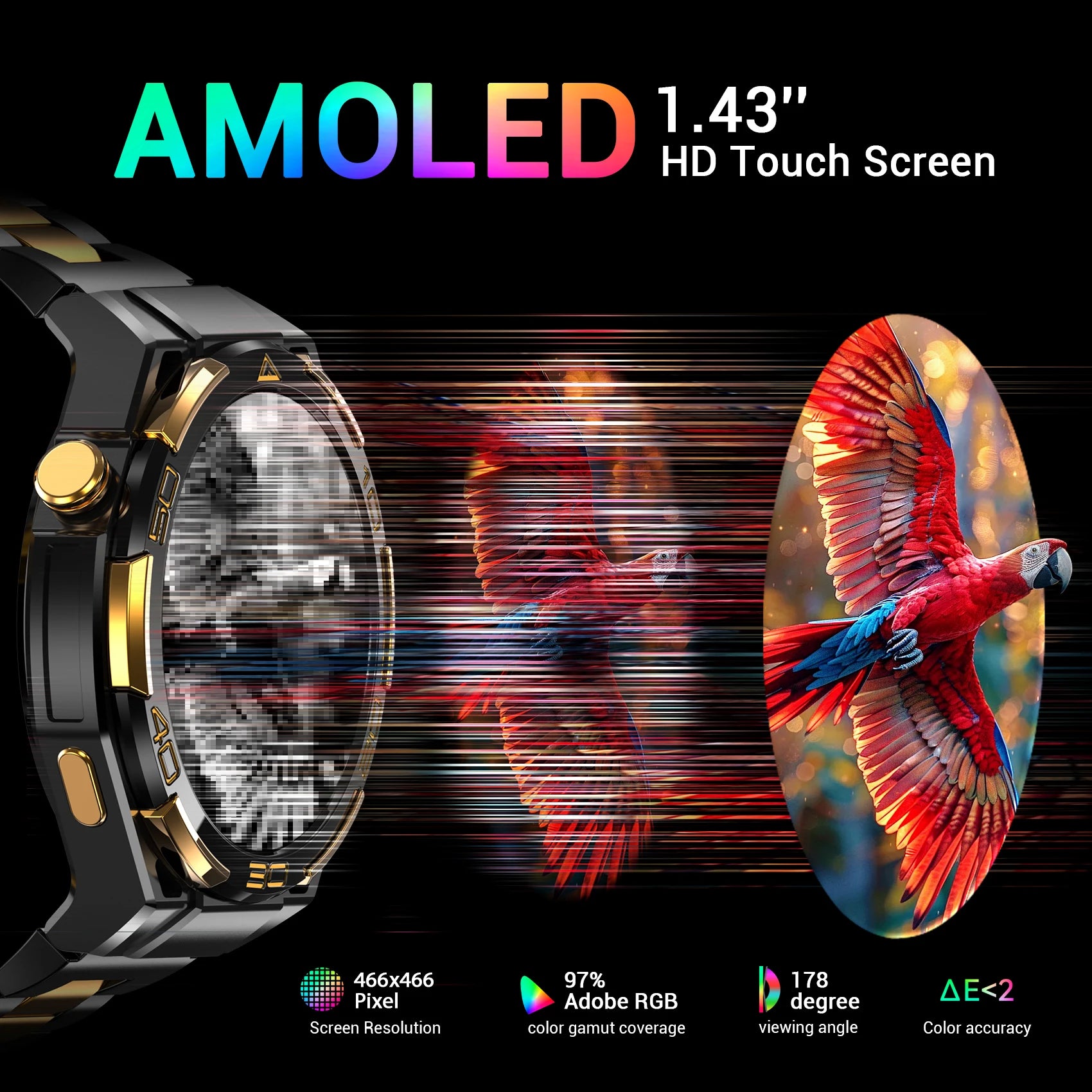 Blackview W90 Pro Smartwatch 1,43" AMOLED Display, Bluetooth Anruffunktion, Herzfrequenzüberwachung, 900 mAh/ 20 Tage Standby, Herren Smartwatch