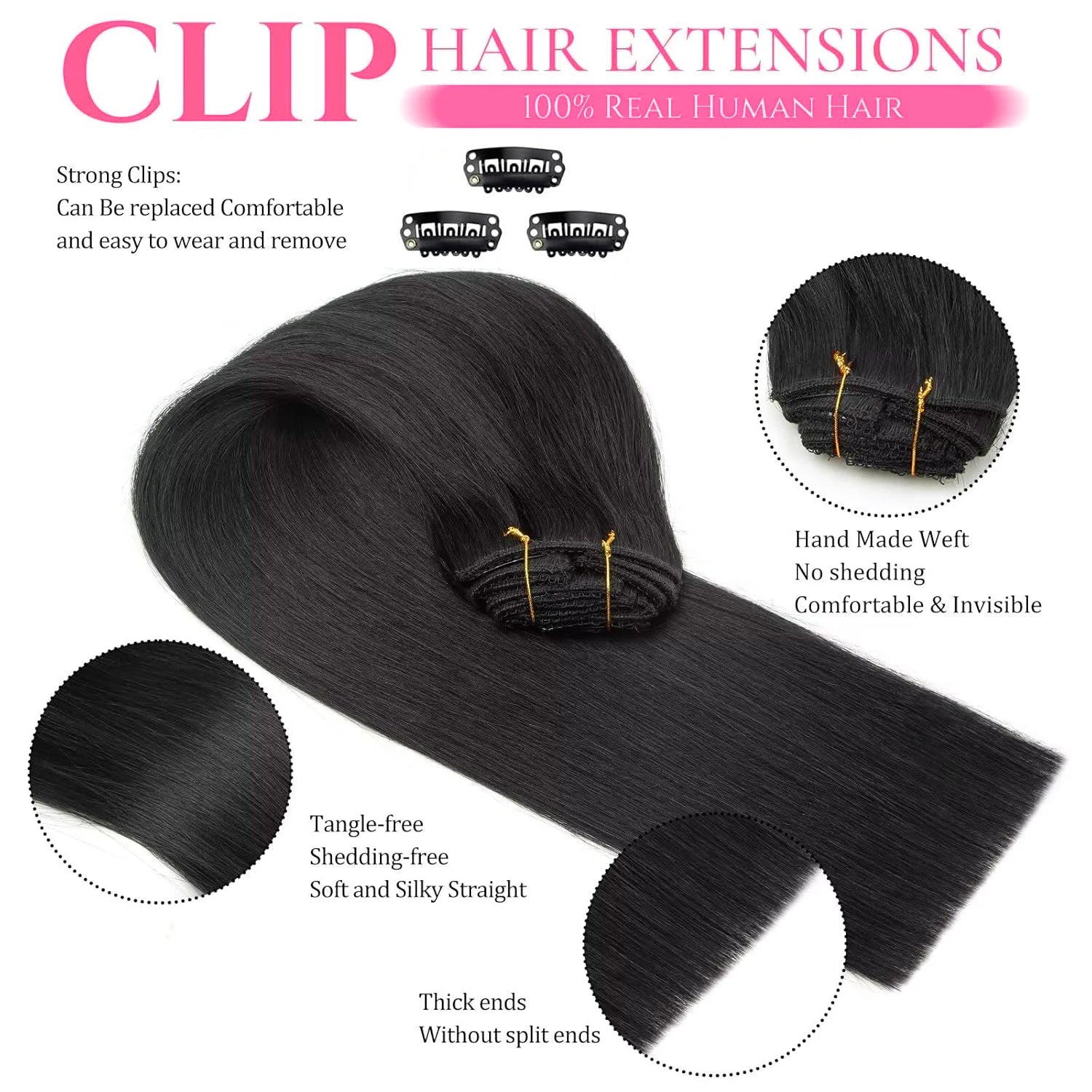 Clip-in Echthaar Extensions Glatt 100% Remy Echthaar Clip-in Extensions Unsichtbare Nahtlose Clip-ins Haarverlängerung 8 Stück Natur