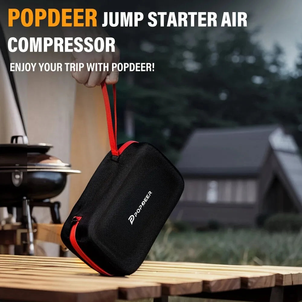 POPDEER PD-JA3 5000A 4-in-1 Starthilfe, 150PSI Luftkompressor, 12V QC 3.0 Powerbank mit LCD-Display, 10L Benzin/8L Diesel