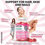 Vitastrong Biotin Hochdosis Komplex 100% Vegan – 120 Biotin Gums für Haare, Haut und Nägel mit Zink, Selen, Vitamin C, Vitamin E, Vitamin B6, Folat und Kaliumjodid – Unterstützt gesundes Haar und reduziert Müdigkeit