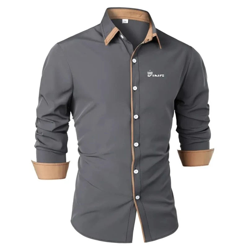Herren Hemd Businesshemd Freizeithemd Button-Down-Hemd Abschlussballhemd Uni Formell Langarm Revers Ganzjährig Herrenbekleidung