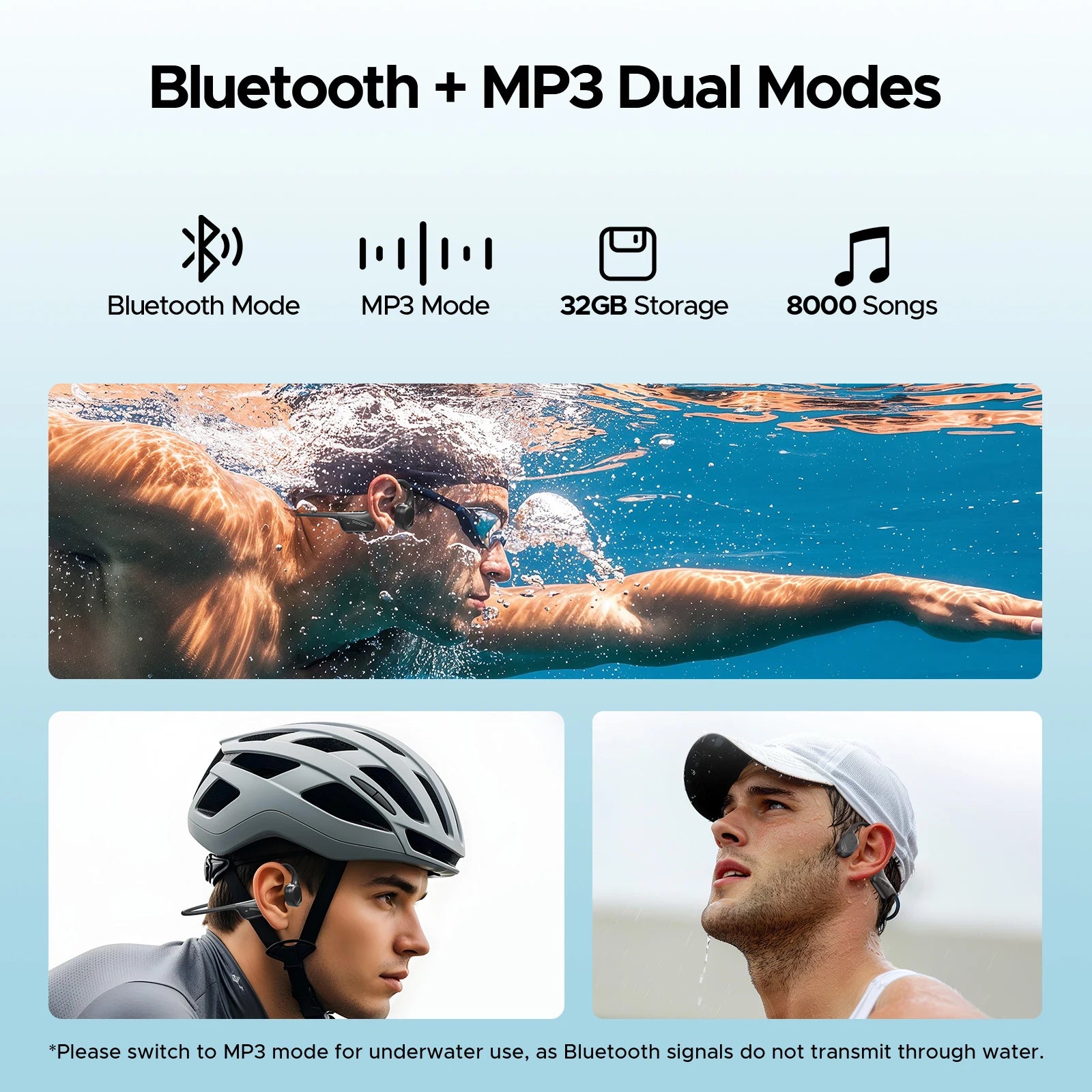 DOOGEE BoneBeat Swim Knochenschall-Kopfhörer IP68 Wasserdicht Schwimmen Open Earphones Bluetooth 5.4 Kabelloser Kopfhörer 7H Akkulaufzeit