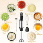 6-in-1 Handheld-Stabmixer – Edelstahl-Stabmixer mit 5 Geschwindigkeiten, Zerkleinerer, Schneebesen und Milchaufschäumer