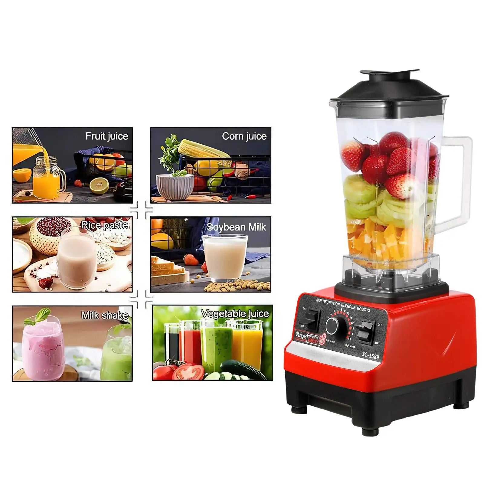 2000W Hochleistungs-Standmixer Kommerzieller Küchenmixer Entsafter Eismaschine BPA-frei