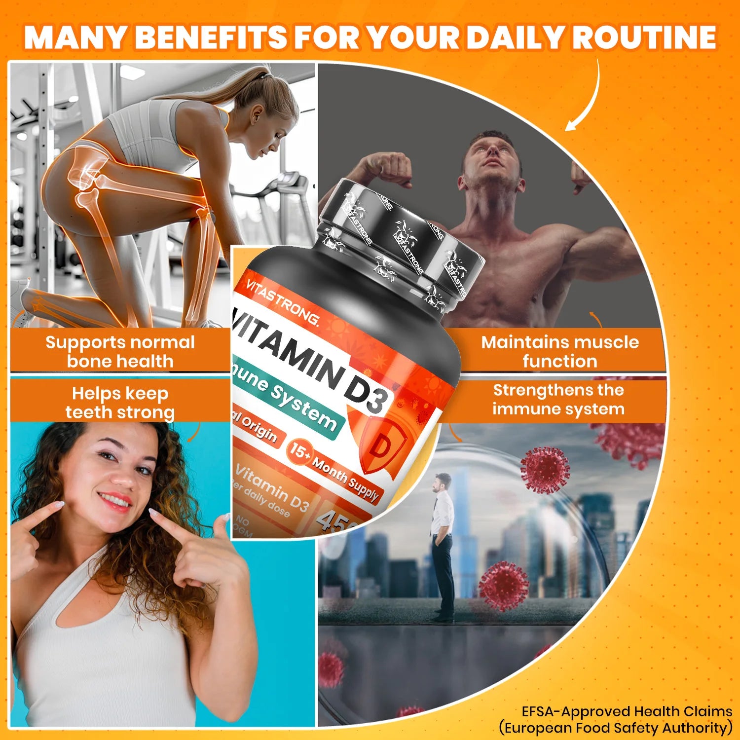 Vitamin D3 2000 IE 50mcg Hochdosiert, 1 pro Tag, 450 Tabletten D3 Vitamin Cholecalciferol (15+ Monate), Immunsystem, Knochen, Zähne, Muskeln, Ergänzung Vit D Premium Qualität Vitastrong