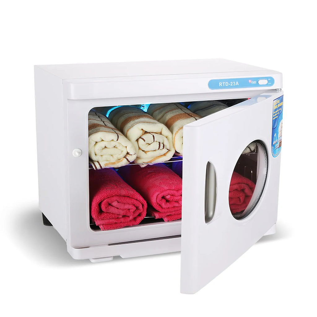 23L Handtuchwärmer & UV-Sterilisationsschrank, 200W beheizte Desinfektion mit zwei Fächern für Salon, SPA, Fitnessstudio, 70°C & UV-Reinigung