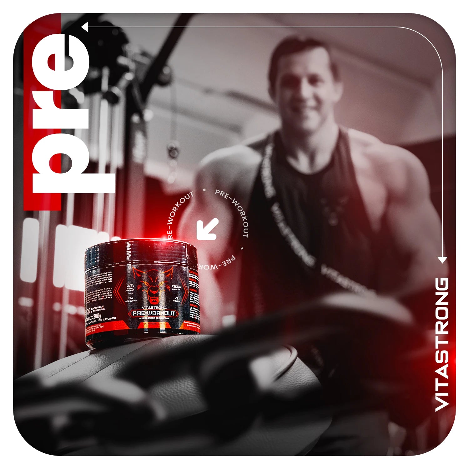 Pre-Workout Powerful 300g - Veganes Nahrungsergänzungsmittel mit L-Citrullin, Beta-Alanin, Koffein, Taurin, AstraGin, Panax Notoginseng, Vitastrong (24 Portionen, Orange Geschmack) - Hergestellt in Italien, Pre-Workout Nahrungsergänzungsmittel Pulver