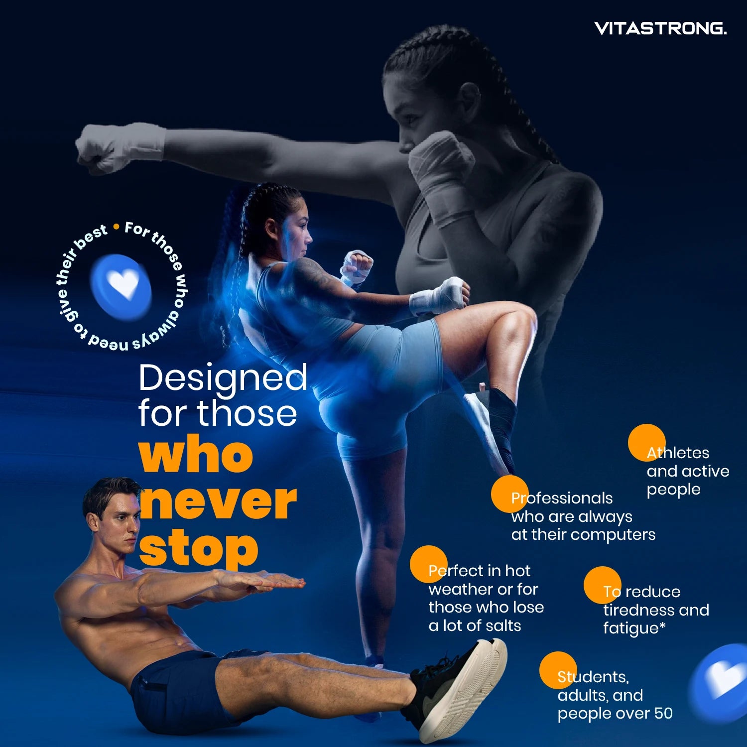 Vitastrong Magnesium & Kalium 10-in-1 Formel - 24 Sticks mit Vitamin C und B-Vitaminen, Orangengeschmack, Saccharose-frei, GMO-frei, Gluten-frei