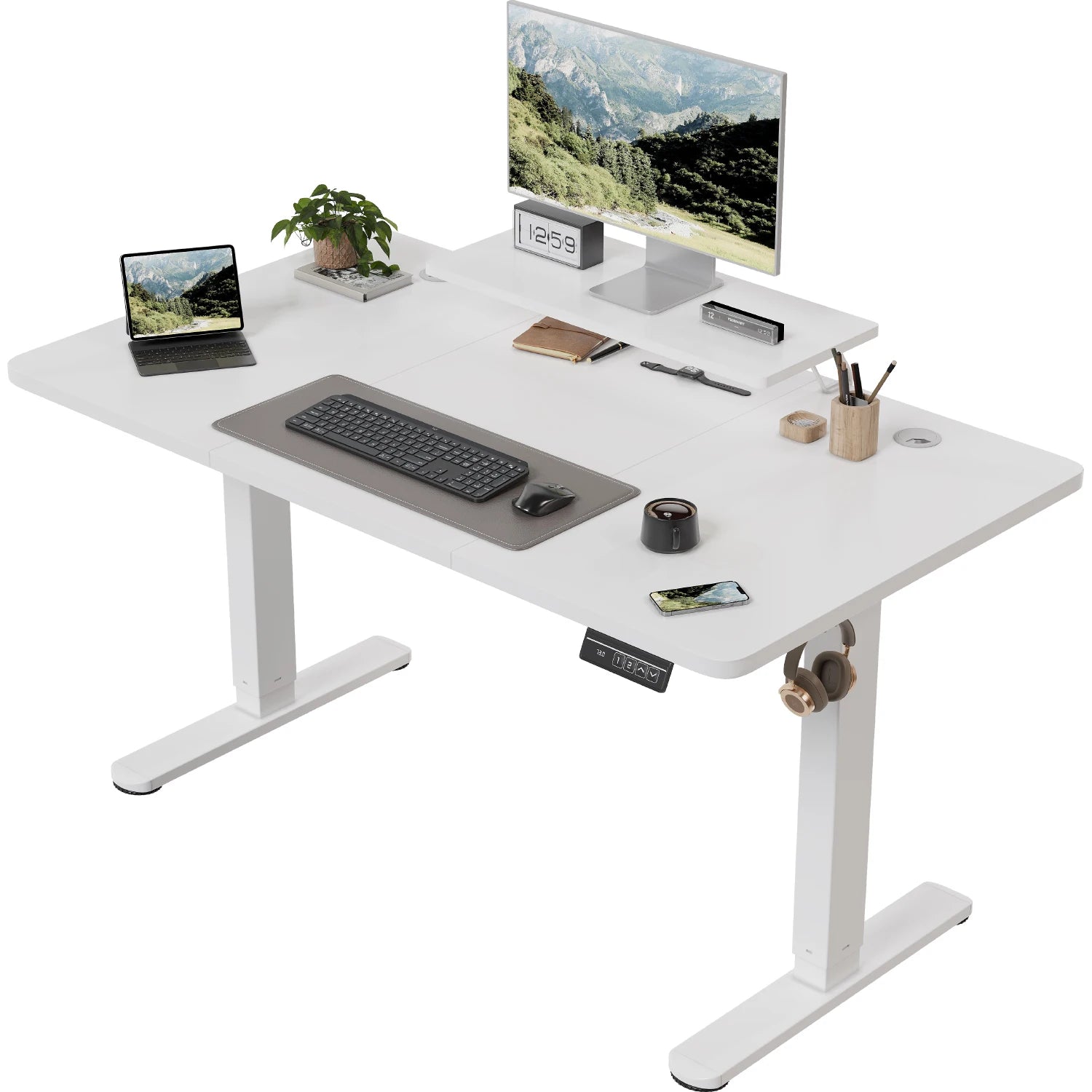 Devoko elektrischer höhenverstellbarer Schreibtisch 120 × 60 cm mit Monitorständer Ergonomischer Sitz-Steh-Schreibtisch (Weiß)