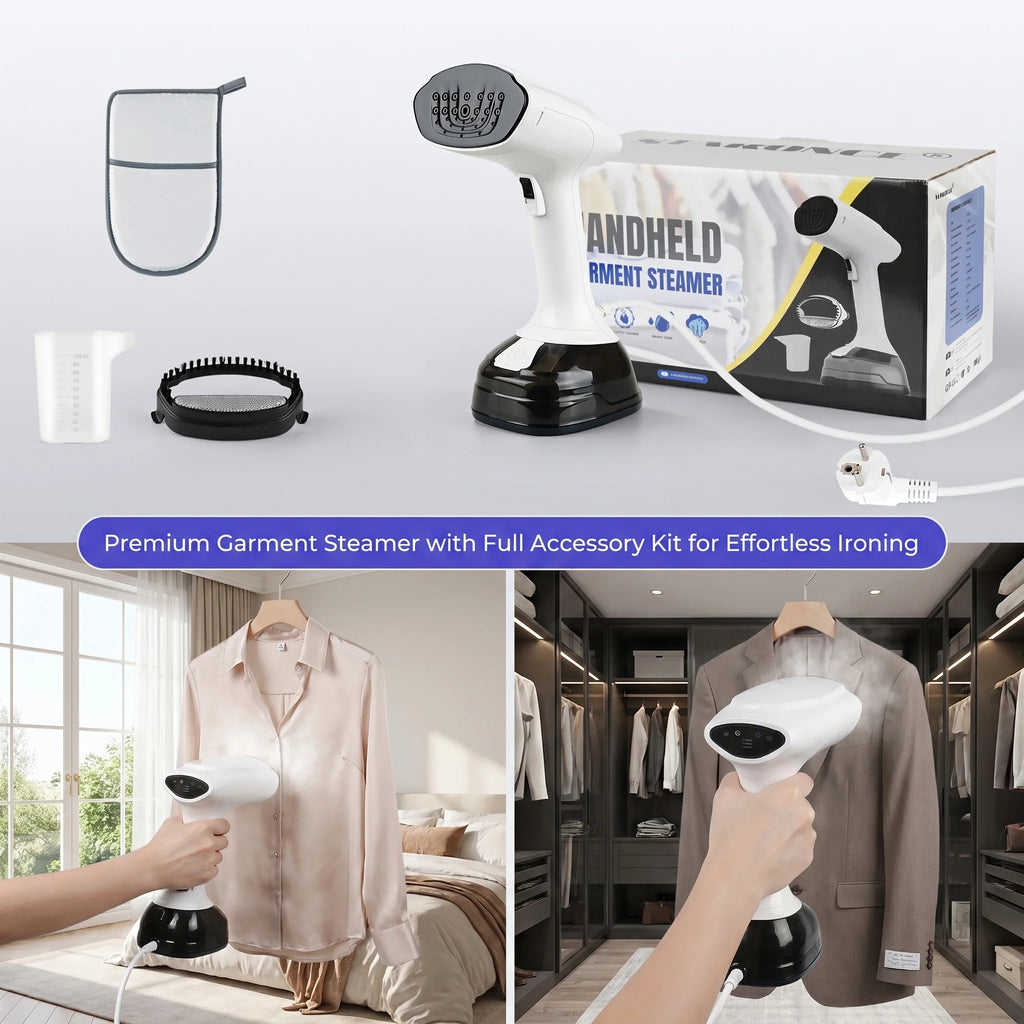Tragbarer Dampfglätter 1800W Handdampfbügeleisen, 3 einstellbare Stufen 25-35g/min, Dampfbürste mit 400ml abnehmbarem Wassertank, 20s schnelle Aufheizzeit, für Reisen & Zuhause, Faltenentferner für Kleidung