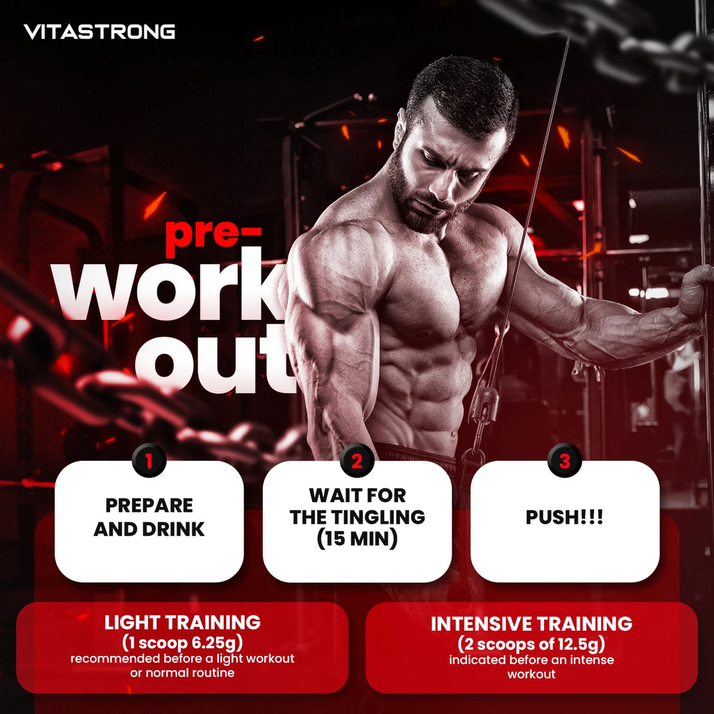 Pre-Workout Powerful 300g - Veganes Nahrungsergänzungsmittel mit L-Citrullin, Beta-Alanin, Koffein, Taurin, AstraGin, Panax Notoginseng, Vitastrong (24 Portionen, Orange Geschmack) - Hergestellt in Italien, Pre-Workout Nahrungsergänzungsmittel Pulver