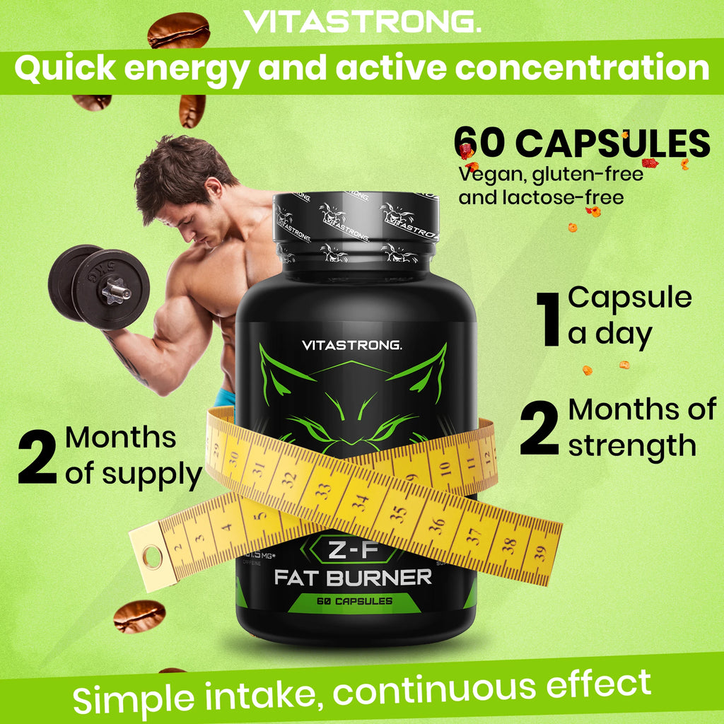 Fatburner Z-F Vitastrag-Schlankheitskapseln, Fettverbrennungsergänzung für Männer und Frauen, Rhodiola Rosea, Chrompikolinat, Koffein, Chili, Jod, Vitamin B3 Reines Niacin