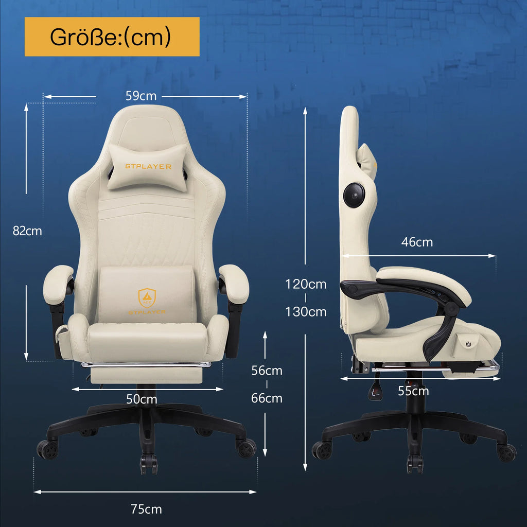 GTPLAYER Gaming Stuhl Ergonomischer Gaming-Sessel Bürostuhl PC Fußstütze Lautsprecher Musik Bürostuhl bis 150 kg