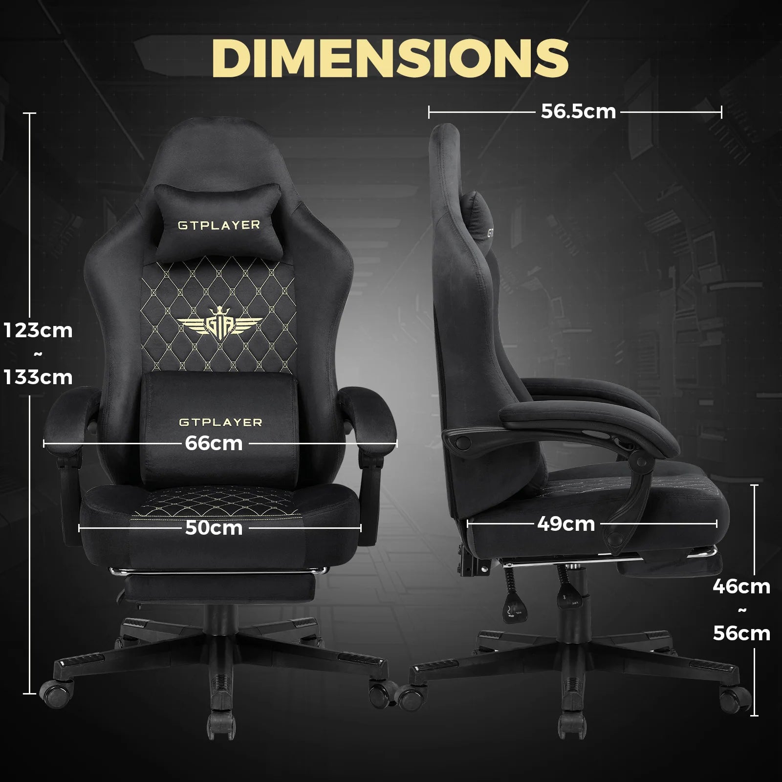 GTPLAYER Gaming-Stoffstuhl, ergonomischer Bürostuhl, PC-Stuhl, verstellbarer und drehbarer Schreibtischstuhl