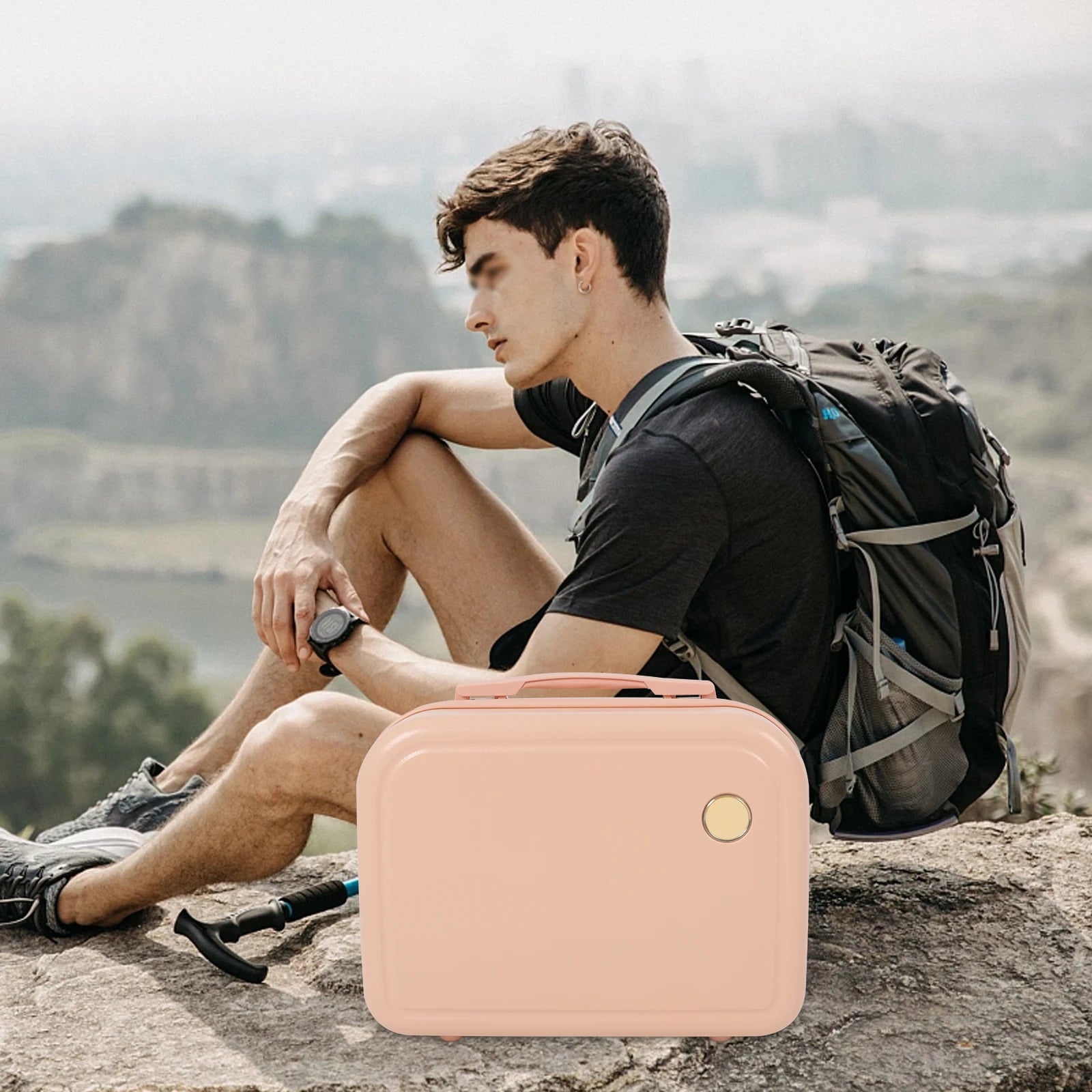 14 Zoll & 24 Zoll Koffer-Kombination, kleine und große Koffer, Hartschalen-Handgepäck, Spinner-Gepäck mit Kosmetiktasche, leichtes, verschleißfestes Gepäck für Geschäfts- und Urlaubsreisen, Pink