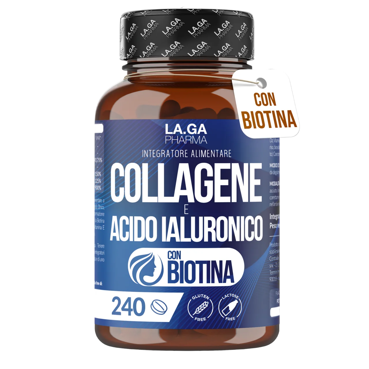 Kollagen und Hyaluronsäure mit BIOTIN für Haare, Haut, Nägel und Gelenke. Hydrolysiertes Kollagen 240 Tabletten 2000 MG mit Zink, CoQ10 und Vit. C + E für Knochen und starke Sehnen. Hergestellt in Italien | LAGA Pharma. LAGA Healthy. LA.GA | Hauptbild