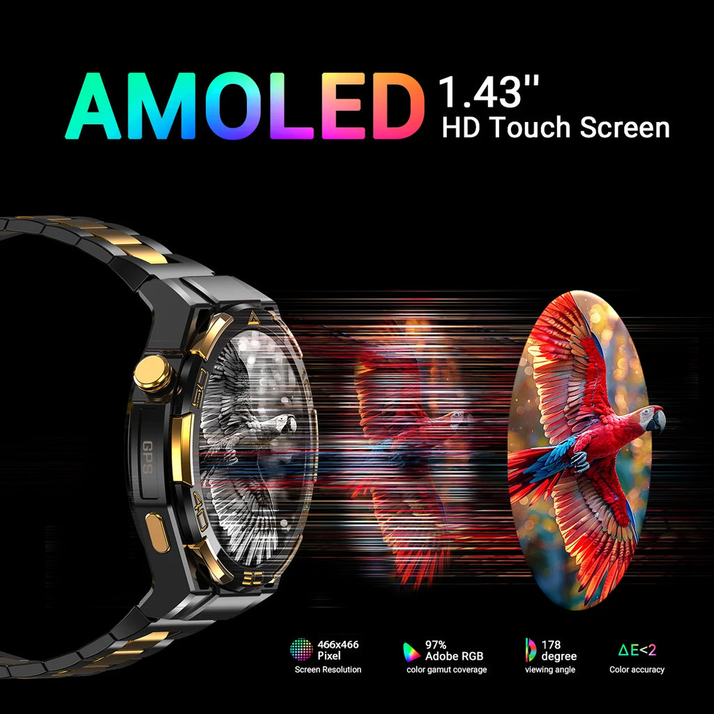 Blackview W90 Pro Smartwatch 1,43" AMOLED Display, Bluetooth Anruffunktion, Herzfrequenzüberwachung, 900 mAh/ 20 Tage Standby, Herren Smartwatch