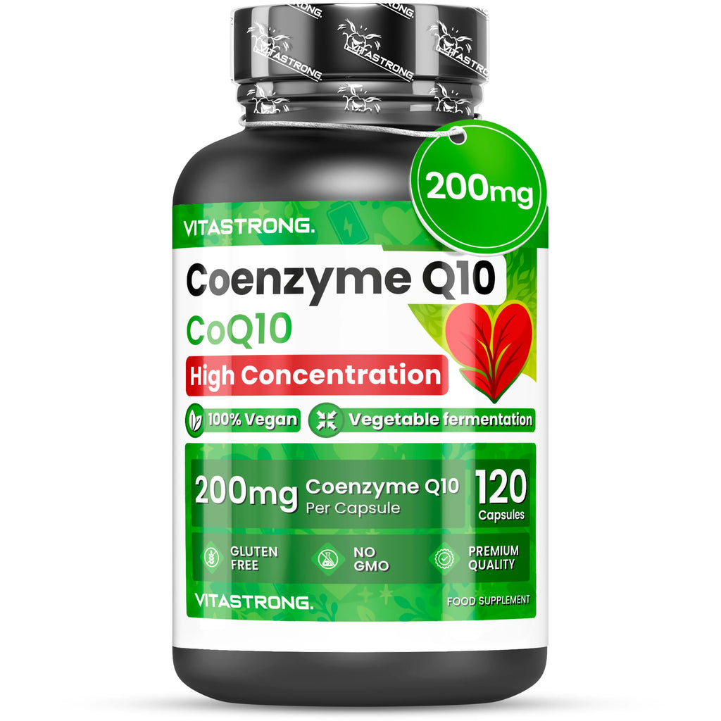 Coenzym Q10 200mg Hochdosiert, 1 Kapsel pro Tag für 4 Monate, 120 CoQ10 Kapseln je 200mg, Q10 Coenzym Premium Qualität, Gluten- & GMO-frei, Nahrungsergänzungsmittel Hergestellt in Italien Zertifiziert