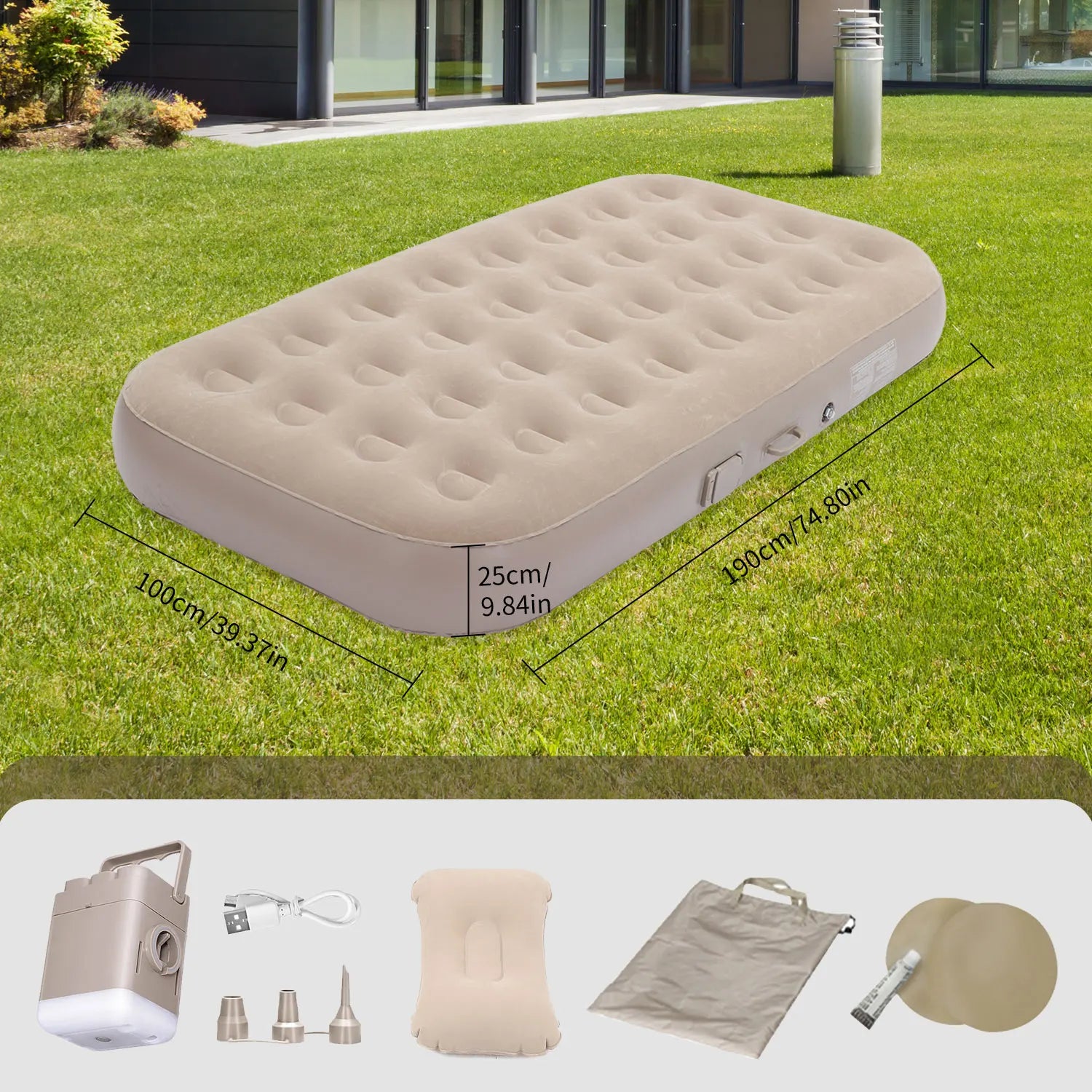 Luxuriöses Doppel-Camping-Luftbett mit integrierter Luftpumpe & LED-Licht 5 Min Schnelles Aufblasen Wasserdichte Schlafmatte