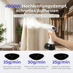 Tragbarer Dampfglätter 1800W Handdampfbügeleisen, 3 einstellbare Stufen 25-35g/min, Dampfbürste mit 400ml abnehmbarem Wassertank, 20s schnelle Aufheizzeit, für Reisen & Zuhause, Faltenentferner für Kleidung