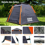 Instant Pop Up Camping Tent, Fully Automatic Tent, Outdoor Sunscreen Thickened Rainproof 3-4 Person Quick Open Camping Tent