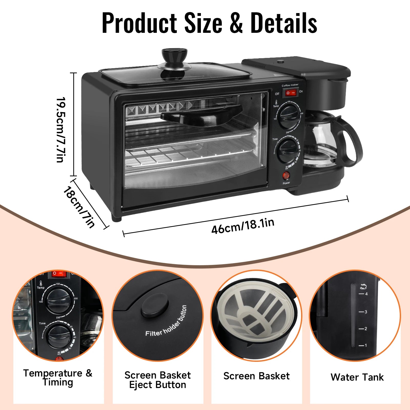 Multi-function Breakfast Maker 3 in 1 Insulation Sump Coffee Pot Anti-slip Feet Food Grade Water Tank Work Separately 220V