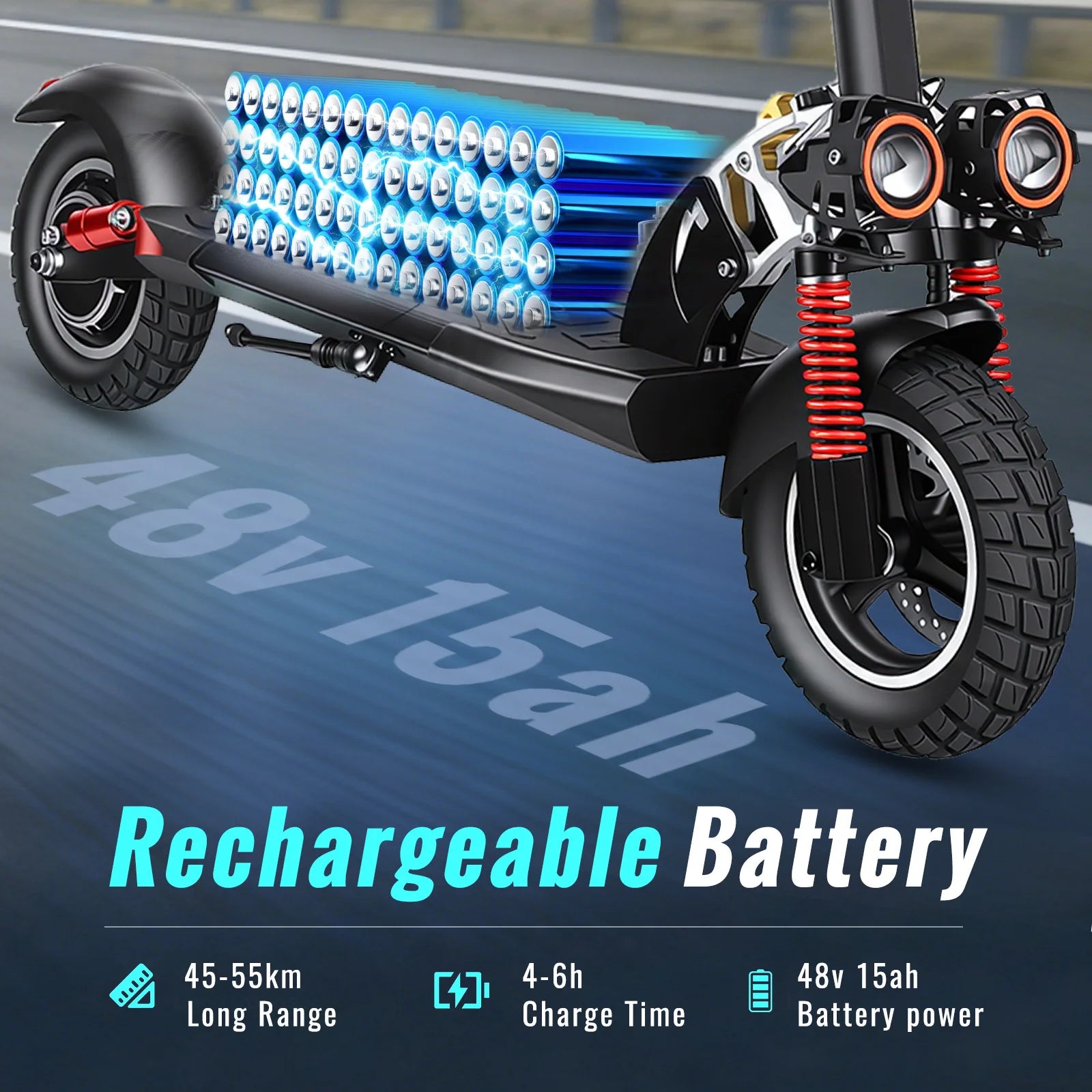 SUNNIGOO 800W Elektroroller für Erwachsene – 25 km/h hohe Geschwindigkeit, 45-55 km große Reichweite, 10 Zoll Offroad-Reifen, faltbarer Pendler-E-Scooter