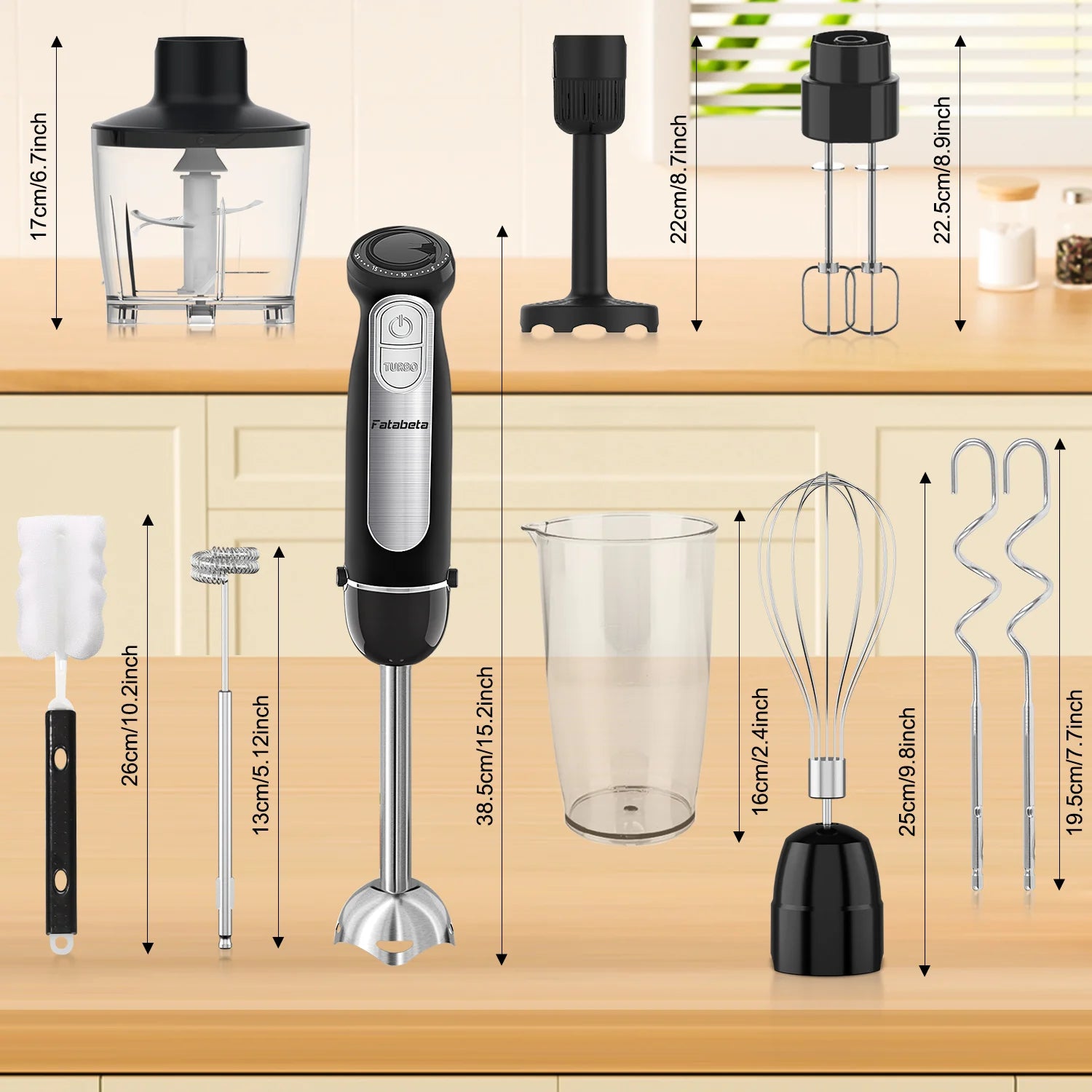 1500W 9-in-1 Stabmixer-Set, 21 Geschwindigkeiten & Turbo, inklusive Schneebesen, Zerkleinerer, Milchaufschäumer & Pürierstab zum Mixen und Pürieren