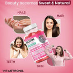 Vitastrong Biotin Hochdosis Komplex 100% Vegan – 120 Biotin Gums für Haare, Haut und Nägel mit Zink, Selen, Vitamin C, Vitamin E, Vitamin B6, Folat und Kaliumjodid – Unterstützt gesundes Haar und reduziert Müdigkeit