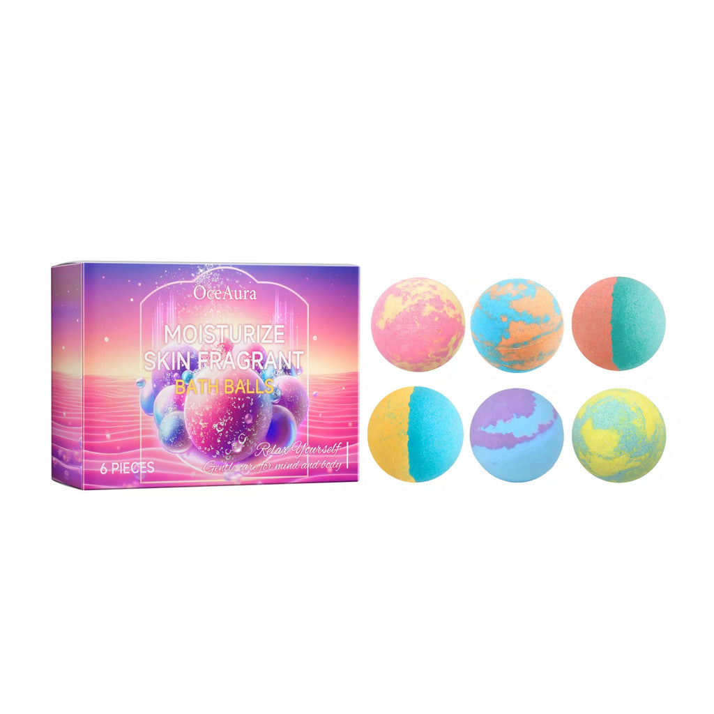 OceAura 6er-Set Sprudelbadbomben-Kugeln, Peeling, Körperpflege, Hautnährung, Lindert Müdigkeit, Stress, Angstzustände, Reinigt Poren, Körperbadebomben-Set